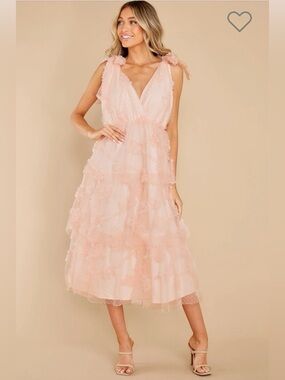 Just Me Tulle Midi Dress Tiered Ruffles Fairycore Coquette Blush Pink Women’s L